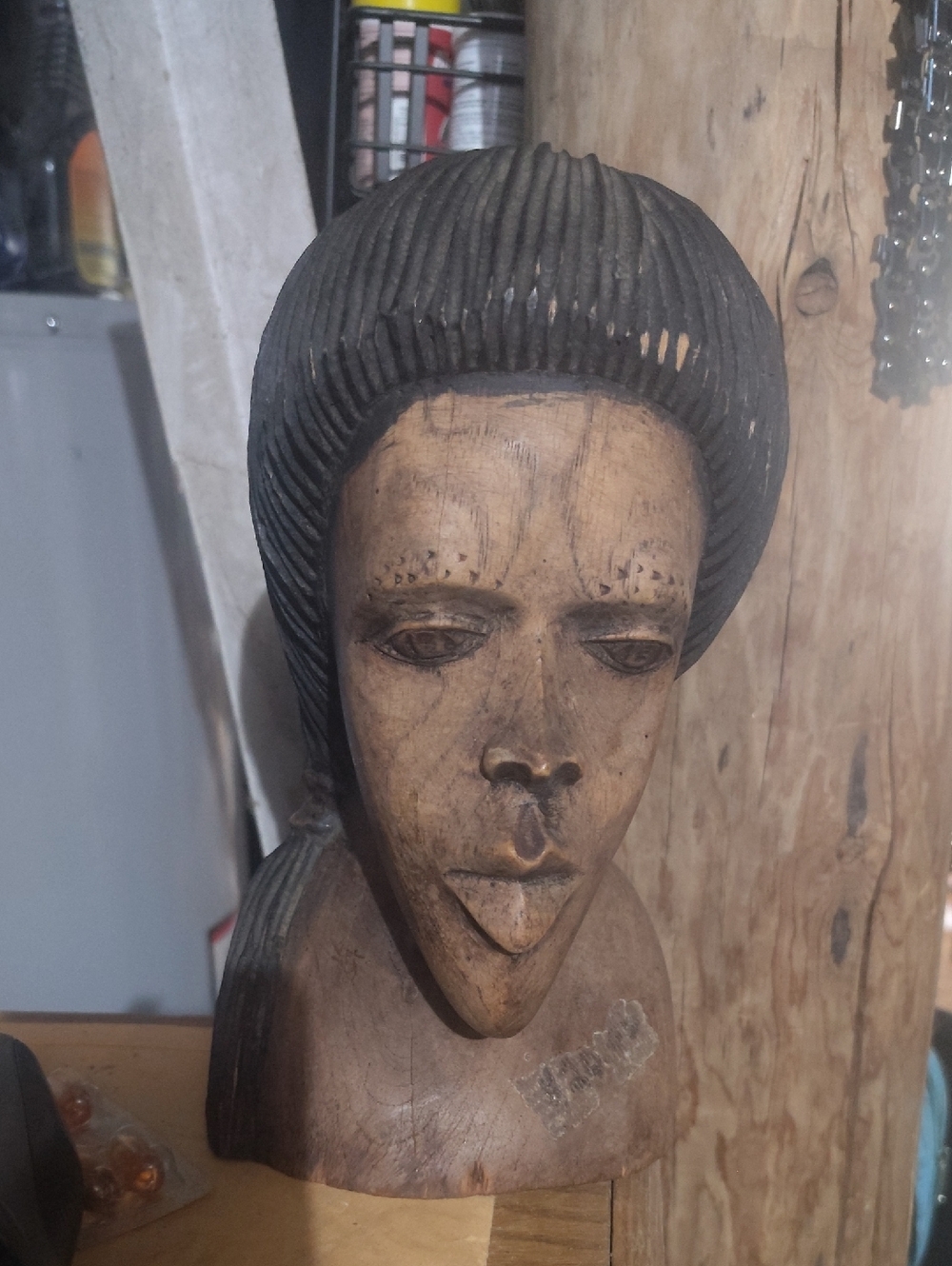 Handmade Wooden Bust Sculpture in Brown - Decorative Home Accent
